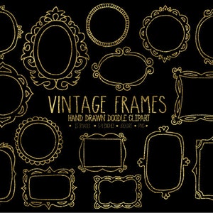 Gold Frame Clipart. Doodle Frames, Tags & Labels Clip Art. Digital Borders. Photo Overlays. Vintage, Retro Hand Drawn Frames Clip Art