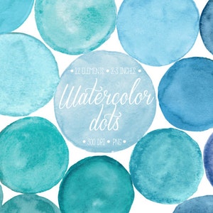 Imágenes Prediseñadas de puntos de acuarela. Azul pintado a mano, círculo de acuarela turquesa, imágenes prediseñadas de manchas. Marcos de álbumes de recortes, burbujas. Elemento de diseño de blog