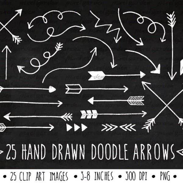 White Arrows Clip Art Set. Hand Drawn Arrows Clipart. Chalkboard Doodle Arrows. Tribal Arrow Images. White, Chalkboard Clipart (0005)