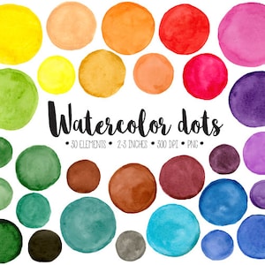 Watercolor Dots Clipart. Hand Painted Colorful Watercolour Circles, Splotches Clip Art. Round Frames, Bubbles for Blogs, Scrapbooking