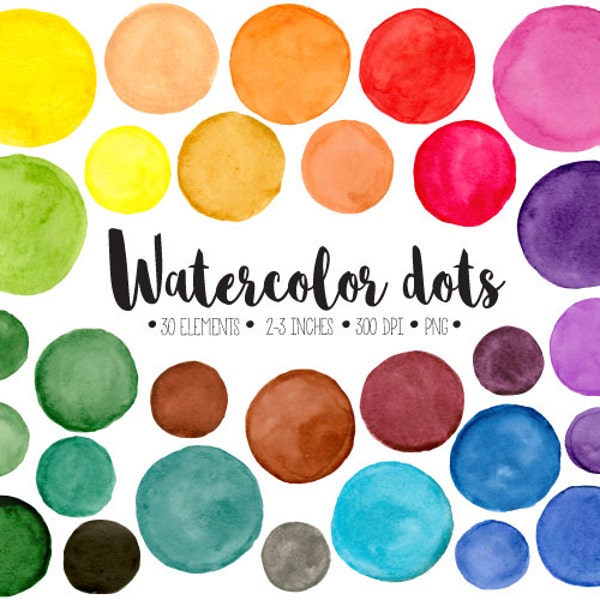 Clipart points aquarelle. Peint à la main des cercles colorés à l'aquarelle, des images clipart de taches. Cadres ronds, bulles pour blogs, scrapbooking