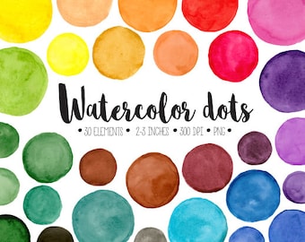 Aquarell Punkte Clipart. Handgemalte bunte Aquarell Kreise, Kleckse Clip Art. Runde Rahmen, Bubbles für Blogs, Scrapbooking