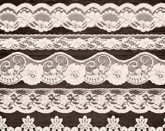 Wedding Lace Clipart. Ivory Lace Border Clip Art. Shabby, Rustic Lace Overlays. Bridal Shower, Wedding Clipart. Vintage Cream Seamless Lace.