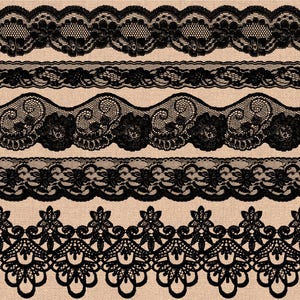 Schwarze Spitze Clip Art. Hochzeit-Spitze Clipart. Shabby, Rustikale Spitzenauflagen. Brautparty, Hochzeit Clipart. Vintage Schwarze Spitze.