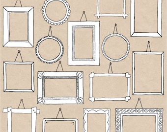 Doodle Frames Clipart. Hand Drawn Frames Clipart. Photo Borders, Frames, Tags. Black & White Scrapbooking Frames Clip Art - INSTANT DOWNLOAD