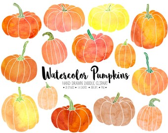 Watercolor Pumpkin Clipart. Hand Drawn Thanksgiving Pumpkins. Watercolour Pumpkin Clip Art. Orange Fall, Autumn, Halloween Watercolors.