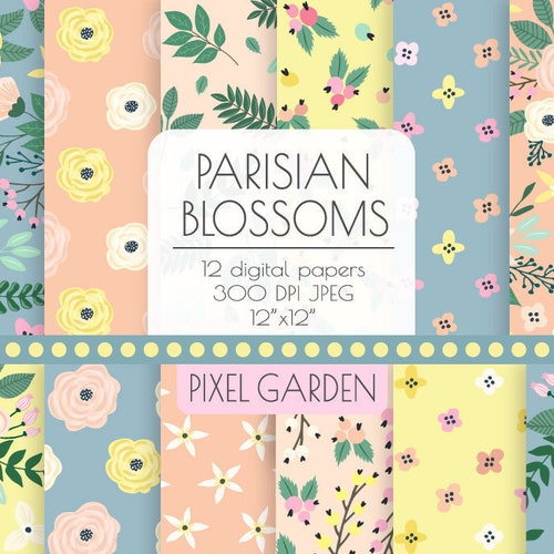 Seamless Digital Paper Set, Original Hand Drawn Pattern, Pastel Colors