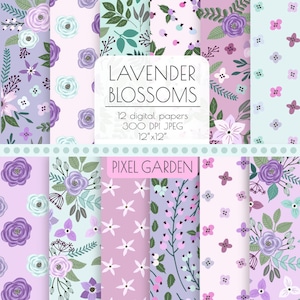 Lavendel Blumen Digital Papier. Lila, Mint, Violett Shabby Cottage Chic Scrapbook Papier. Rosa, Lavendel, Mint Rose, Blumen, Pfingstrose