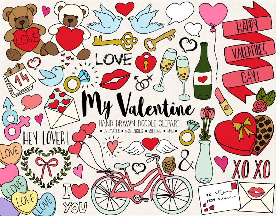 Valentine's Day Love Hearts Cute Doodles - Valentines Day Doodles - Sticker