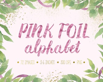 Pink Foil Alphabet Clipart, glitzernde Buchstaben, Zahlen, Symbol. Rosa Hochzeit Clipart. Rose, handgeschriebenes Brush Lettering
