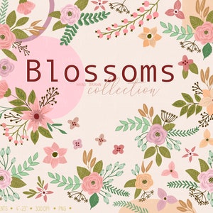 Hand getrokken bloemen illustraties. Wilde bloemenelementen. Handgetekende botanische illustraties. Pastelroze, perzikbloemboquet, bloemstukken