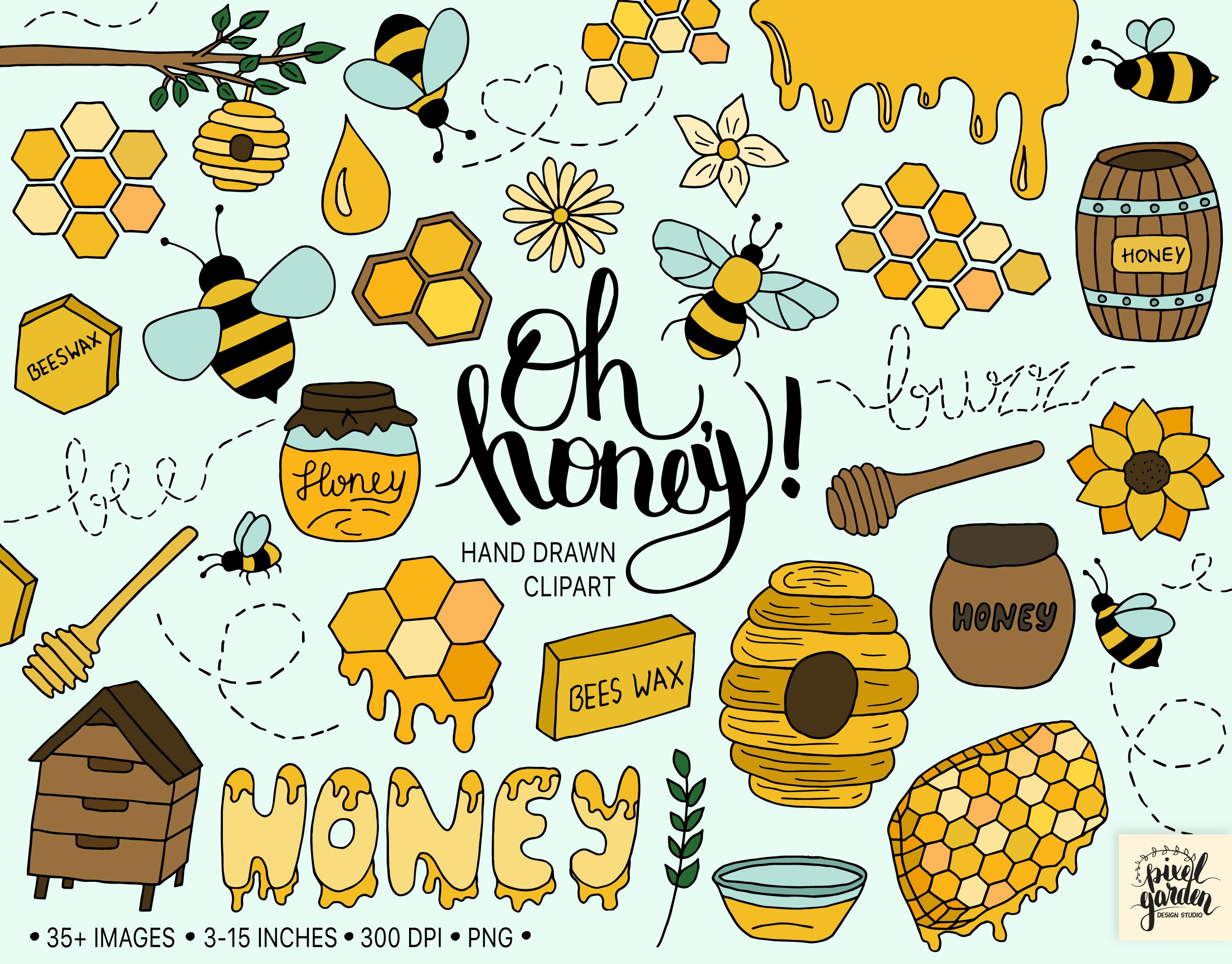 Honey bee decor clipart design, hand drawn graphics, printable art