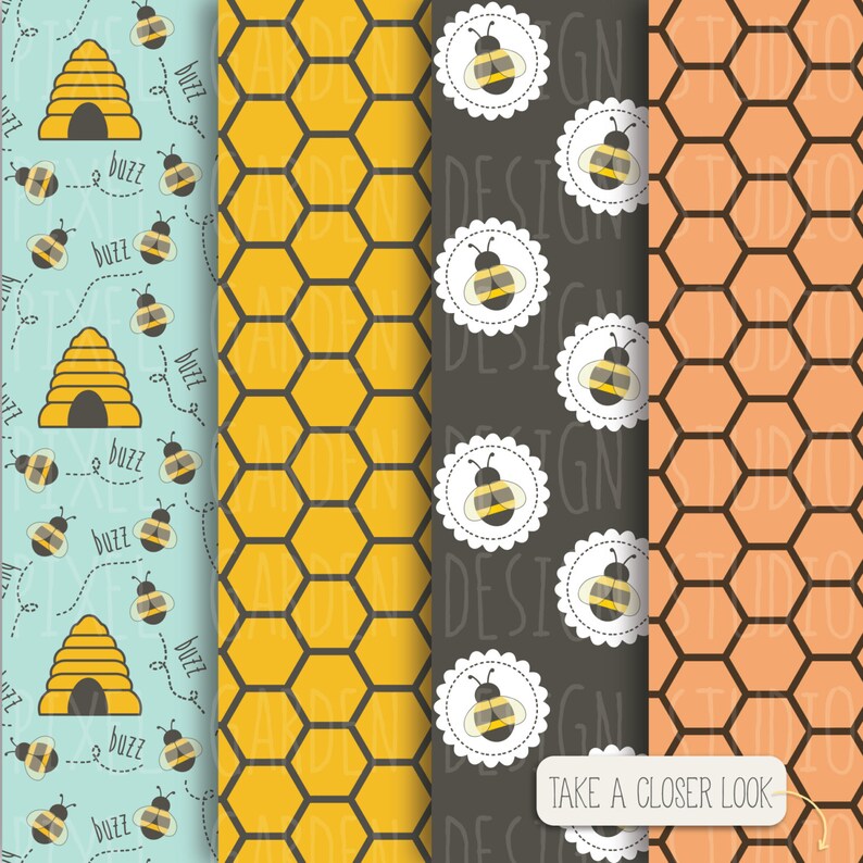 Download Bee Digital Paper. Honeycomb Scrapbook Paper. Bumble Bee ...