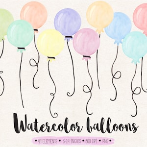 Balloons Clip Art. Watercolor Balloon Clipart. Birthday Balloon Illustration. Hand Painted Pastel Mint, Pink, Peach Watercolor Balloons.