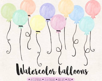 Balloons Clip Art. Watercolor Balloon Clipart. Birthday Balloon Illustration. Hand Painted Pastel Mint, Pink, Peach Watercolor Balloons.