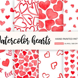 Aquarell Herzen Digitales Papier. Valentinstag Digitaler Hintergrund. Handgemaltes Liebesmuster . Nahtlose Herzen, Liebe, Konfetti Digitales Papier