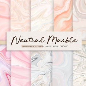 Minimalist Marble Texture Digital Paper. Neutral Marbled Background. Hand Painted Abstract Swirl Patterns. Beige Marble Scrapbooking Paper.