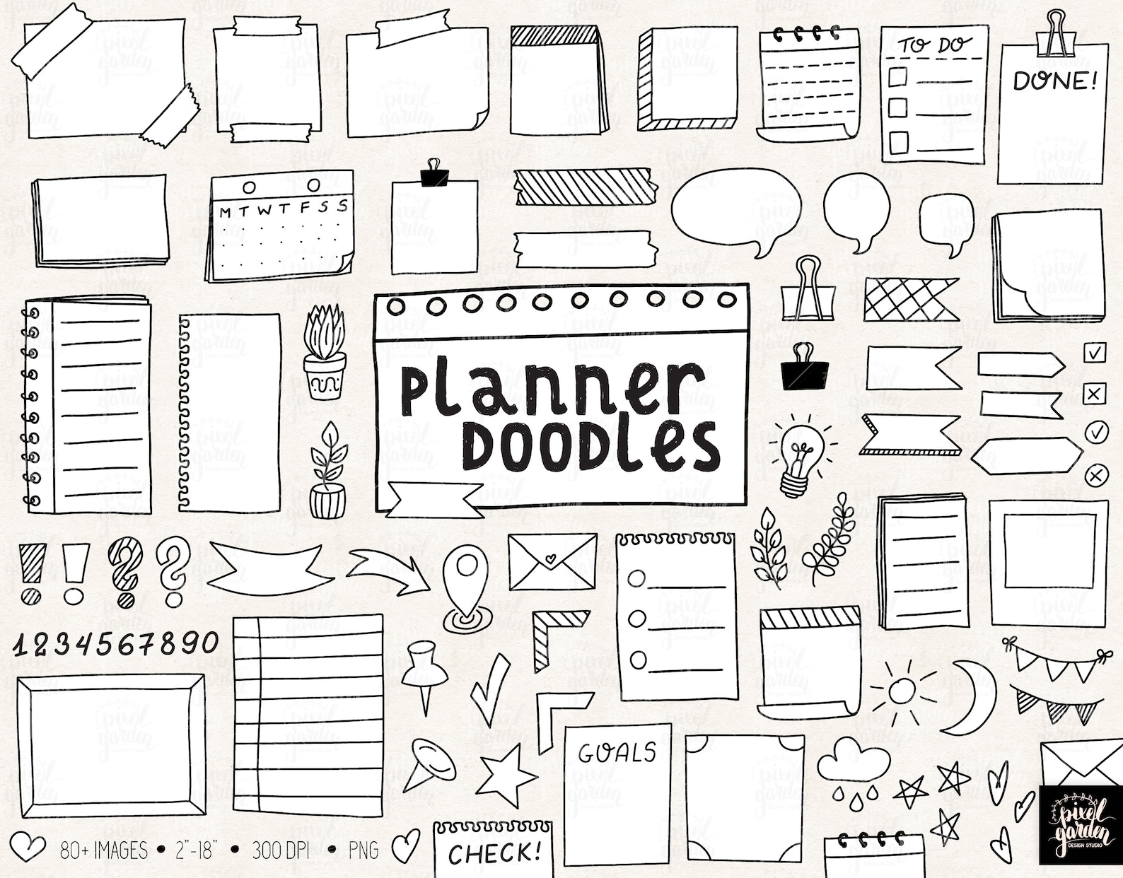 Planner Clipart. Hand Drawn Bullet Journal Clip Art. Teacher Etsy