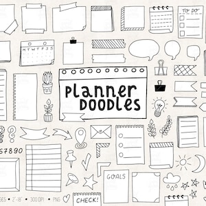 Clipart di Planner. Clip Art di Bullet Journal disegnati a mano. Illustrazioni di Teacher Panner. Adesivi per Planner digitali. Note adesive Doodle, nastro washi