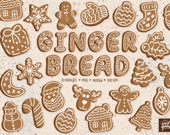 Christmas Cookies Clip Art. Hand Drawn Gingerbread Illustrations. Winter Treats, Gingerbread Men, Christmas Tree, Reindeer Cookie Clipart.