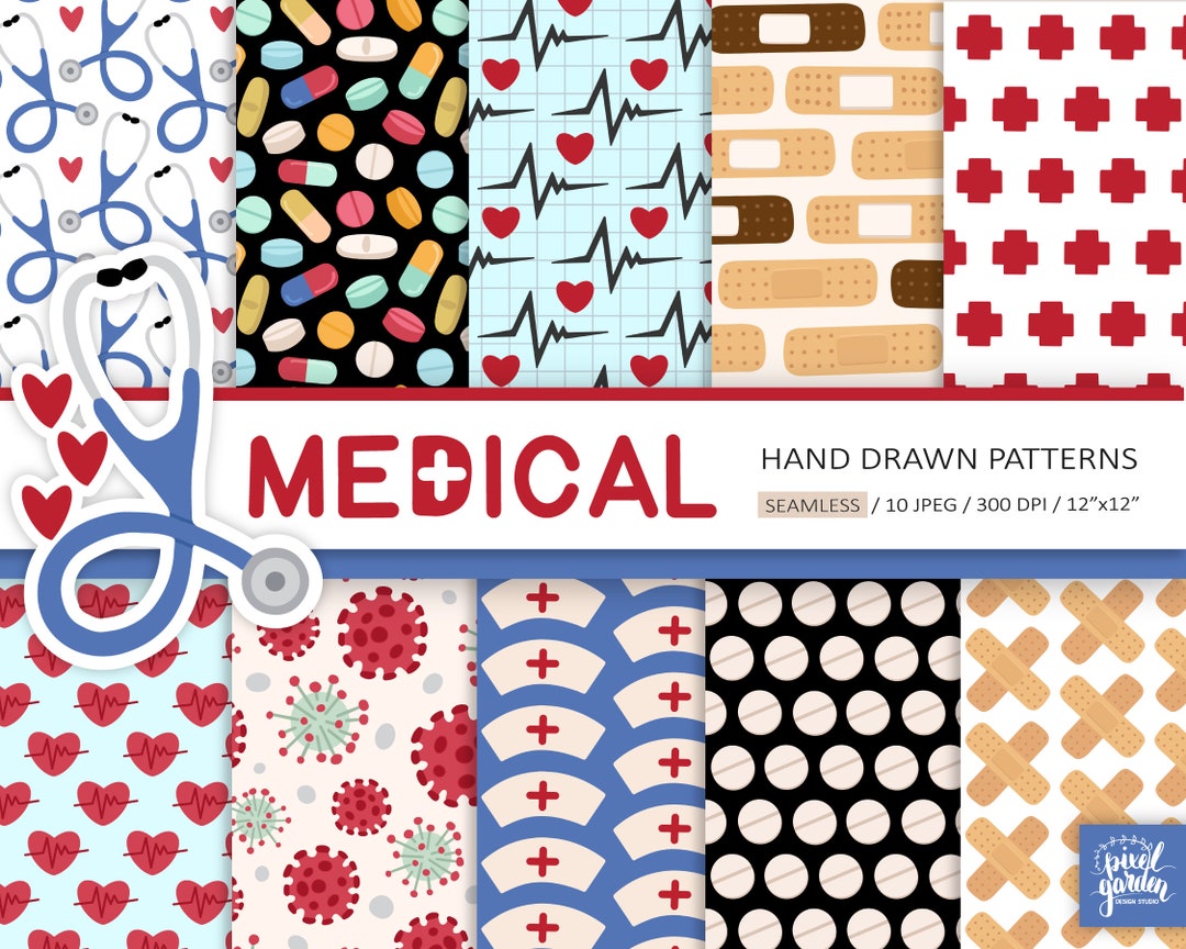 Medical Digital Paper. Nurse, Doctor Pattern. Hospital, Pills, Virus ...