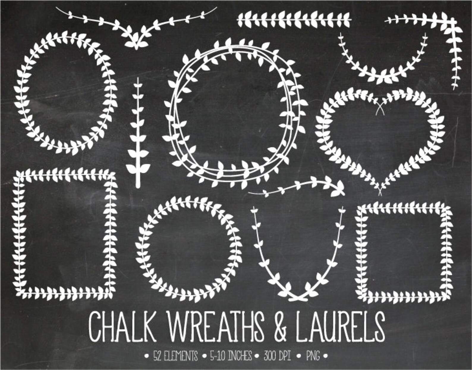 Chalk Wreaths & Laurels Clipart. Chalkboard Vine Frames Etsy