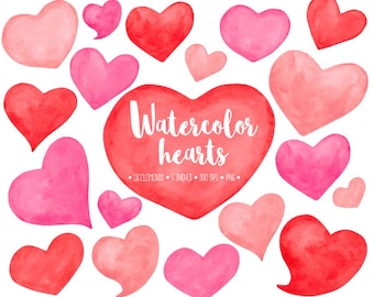 Watercolor Hearts Clipart. Hand Painted Heart Watercolour Clip | Etsy