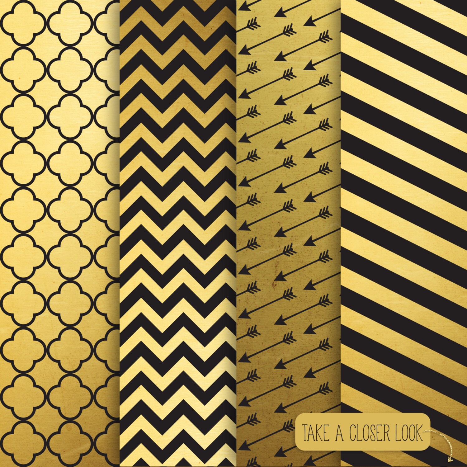 Gold Foil Digital Paper. Gold & Black Scrapbook Papers. Black Etsy