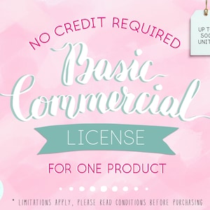 Licenza di base per uso commerciale aggiuntiva per UNA Clip Art o carta digitale. Fino a 500 unità/vendite. Nessun credito richiesto.