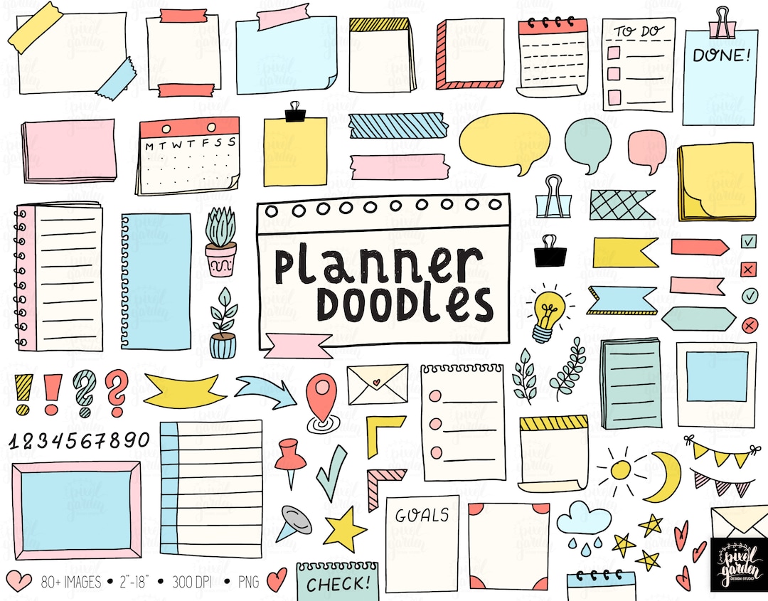 Hand Drawn Bullet Journal Clip Art. Teacher Panner Illustrations