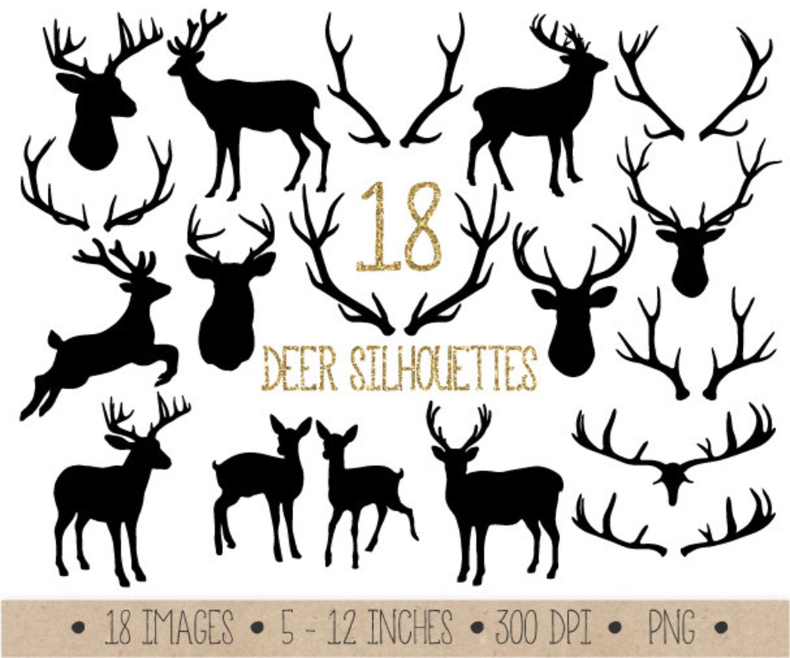 Deer Clipart. Antler Silhouettes Clip Art. Christmas Reindeer Scrapbook ...