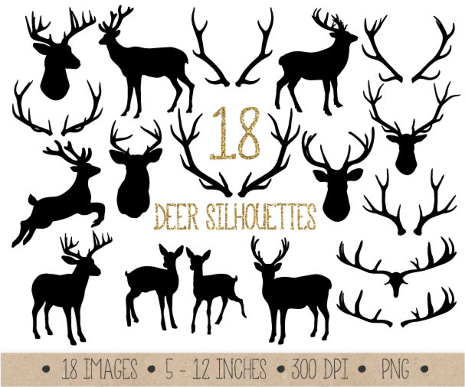 Deer Clipart. Antler Silhouettes Clip Art. Christmas Reindeer Scrapbook ...