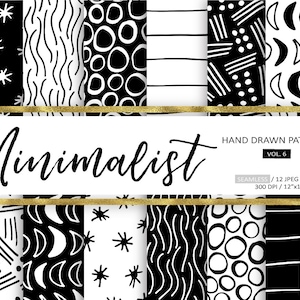 Fond de blog minimaliste géométrique noir et blanc sur papier numérique, rayures monochromes dessinées à la main, motifs étoiles. Papier numérique abstrait tendance