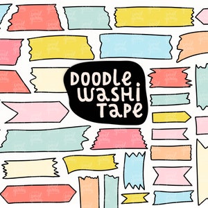 Washi-tape-afbeeldingen. Handgetekende Washi-illustraties. Doodle School, illustraties voor kantoorbenodigdheden, scrapbooking. Digitale washitape, plakband, png.
