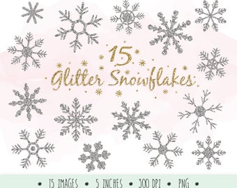 Silver Glitter Snowflake Clip Art. Christmas Snowflake Clipart. Sparkle Frozen Winter Digital Snowflakes. Glitter Snow, Metallic Clipart PNG