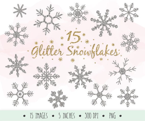 Silver Glitter Snowflake Clip Art. Christmas Snowflake Clipart. Sparkle  Frozen Winter Digital Snowflakes. Glitter Snow, Metallic Clipart PNG 