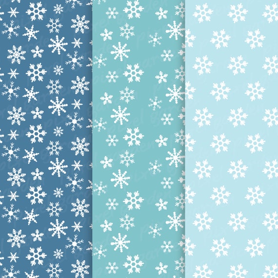 Snowflake Digital Paper. Winter Snow Scrapbook Paper. Snowflakes Digital  Printable. White, Blue Christmas, Snow, Snowflake Background. 