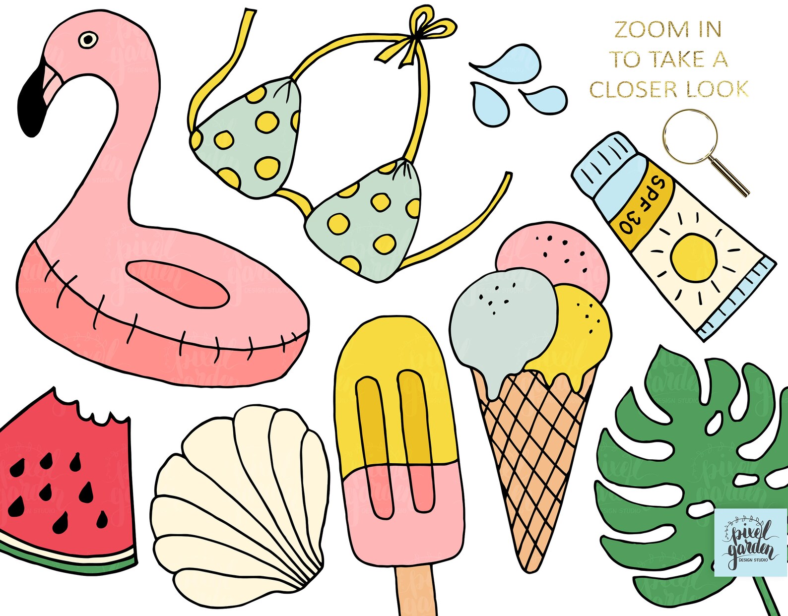 Summer Clipart. Hand Drawn Beach, Vacation, Holiday Clip Art. Doodle ...