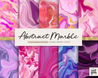Marble Digital Paper. Purple, Pink Marbled Background. Hand Painted Abstract Patterns. Marble Texture Scrapbook Paper. Instant Download Jpeg