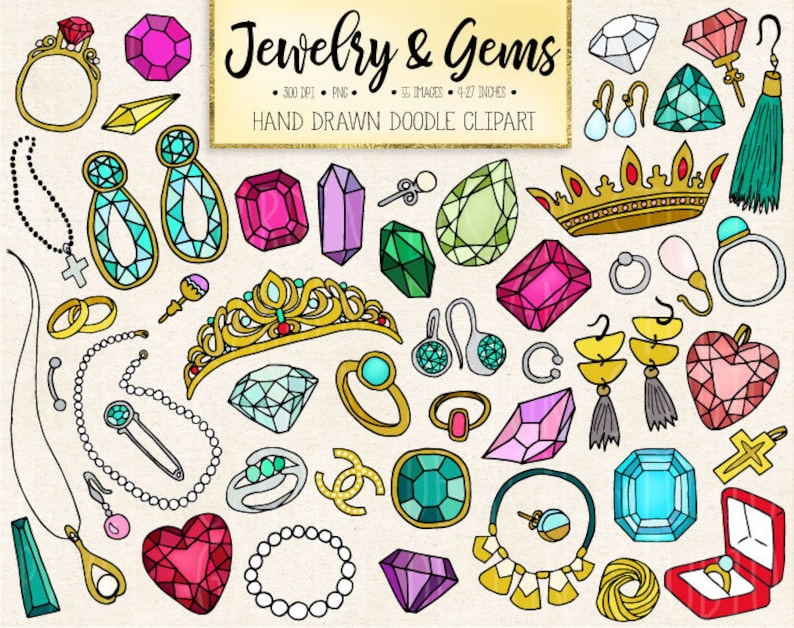 Doodle Gems Jewelry Clipart. Hand Drawn Gemstone Jewellery Etsy