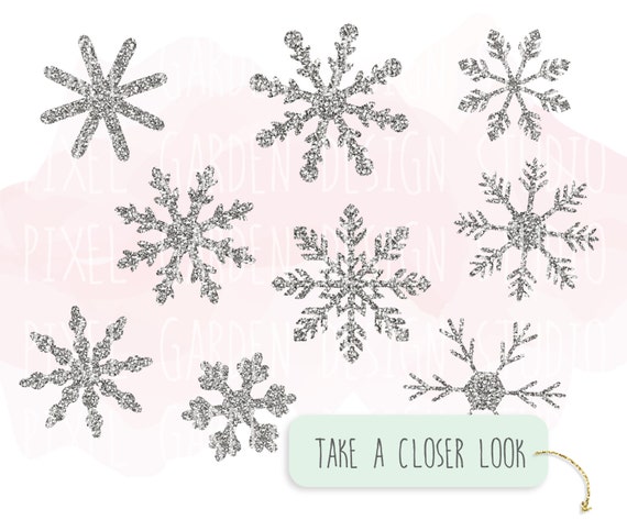14 Silver Snowflakes - Christmas Clipart Illustration Set