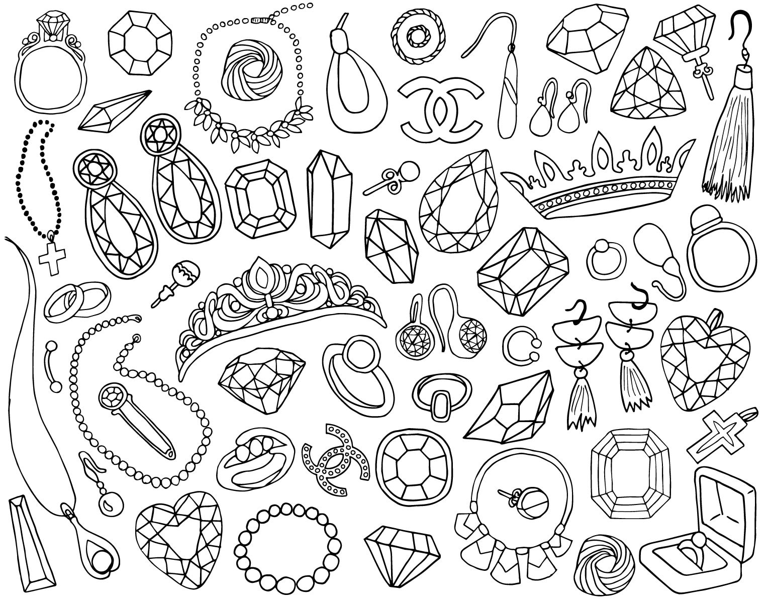 落書き風の宝石、ジュエリーのクリップアート。手描きの宝石