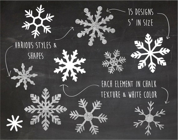 White Snowflakes Clipart, Christmas Clipart, Snowflakes Clip Art,  Chalkboard Clipart, Chalkboard Snowflakes, Personal and Commercial Use 