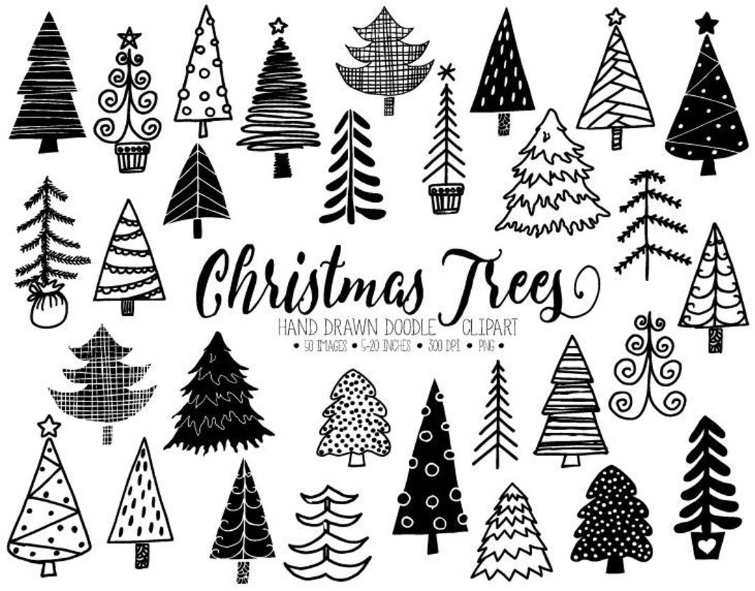 Christmas Tree Clipart. Hand Drawn Christmas Doodles. Winter Fir Tree