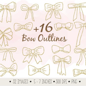 Arte de clipe de arcos de brilho dourado. Arte de clipe de fitas de brilho dourado. Arcos desenhados à mão para Scrapbooking. Laço de Natal Dourado. Clipart de arco de aniversário. imagem 2