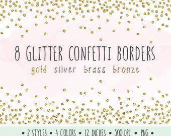Clip Art de Bordas de Confete Glitter. Molduras de Glitter Dourado. Glitter de Confete de Natal Dourado, Prata, Bronze. Clip Art Dourado de Ano Novo.