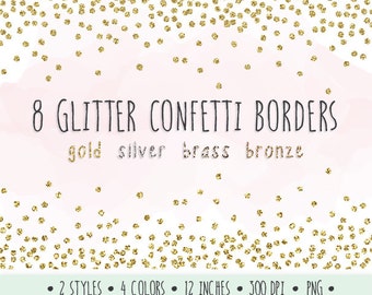 Glitter Confetti Borders Clip Art. Gold Glitter Frames. Gold, Silver, Bronze Christmas Confetti Glitter. Gold New Year's Clip Art.