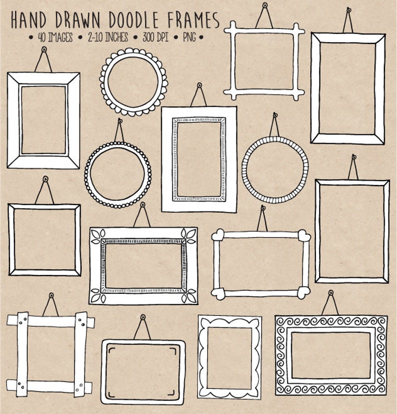 Doodle Frames Clipart. Hand Drawn Frames Clipart. Photo Borders, Frames, Tags. Black & White Scrapbooking Frames Clip Art - INSTANT DOWNLOAD 