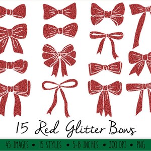Christmas Bows Clip Art. Hand Drawn Digital Glitter Bow.sparkly Holiday ...
