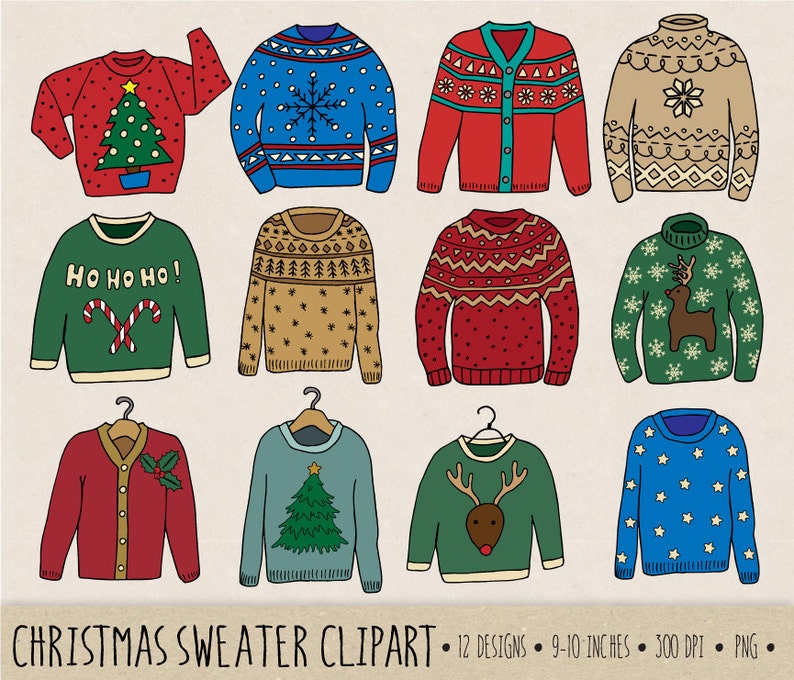 Christmas Clip Art. Ugly Christmas Sweater Illustration. Hand - Etsy